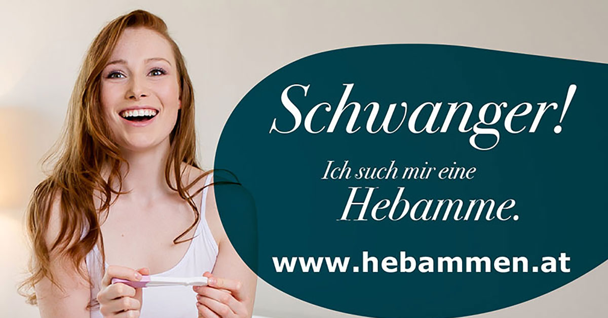 Kampagnensujet mit einer freudigen rothaarigen Frau und einem Schwangerschaftstest